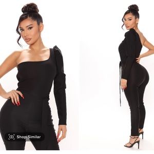 Black, one shoulder jumpsuit